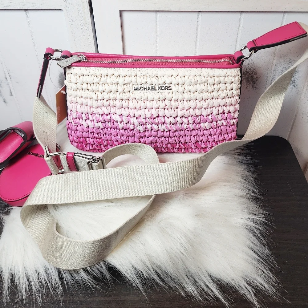 Michael Kors Jet Set Small Ombre Straw Crossbody Bag